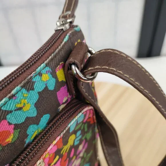 Relic Crossbody Purse Canvas & Faux Leather Trim Brown Floral & Stripes Small - Picture 5 of 15